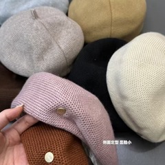 秋冬季针织定型压褶贝雷帽女日系可爱南瓜帽学生文艺画家帽百搭潮