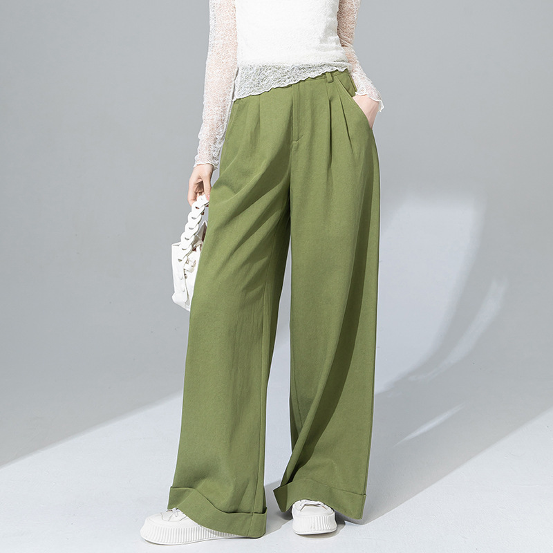 Xinge Tencel and Linen Casual Wide-Leg Pants 2025 Spring New Style High-Waisted Slimming Look Cuffed Floor-Length Wide-Leg Pants