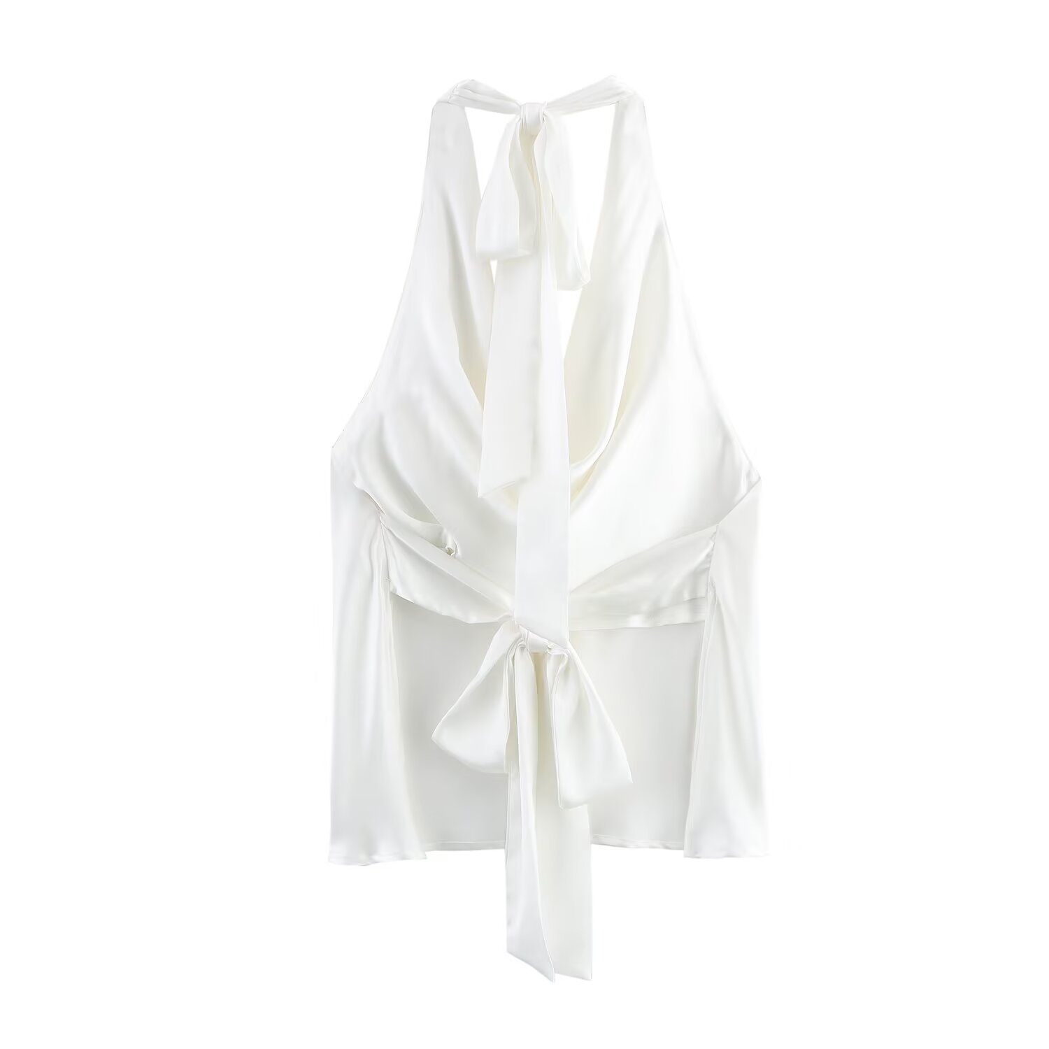 Women's Sexy Backless Bow Halter Neck Satin Top Summer New_ecoleips.com