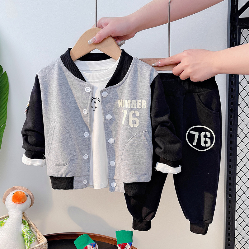 Pojkar långärmad vår och höst 2023 ny babybaseballdräkt, tvådelad set för sporttröja för barn_voghion.com