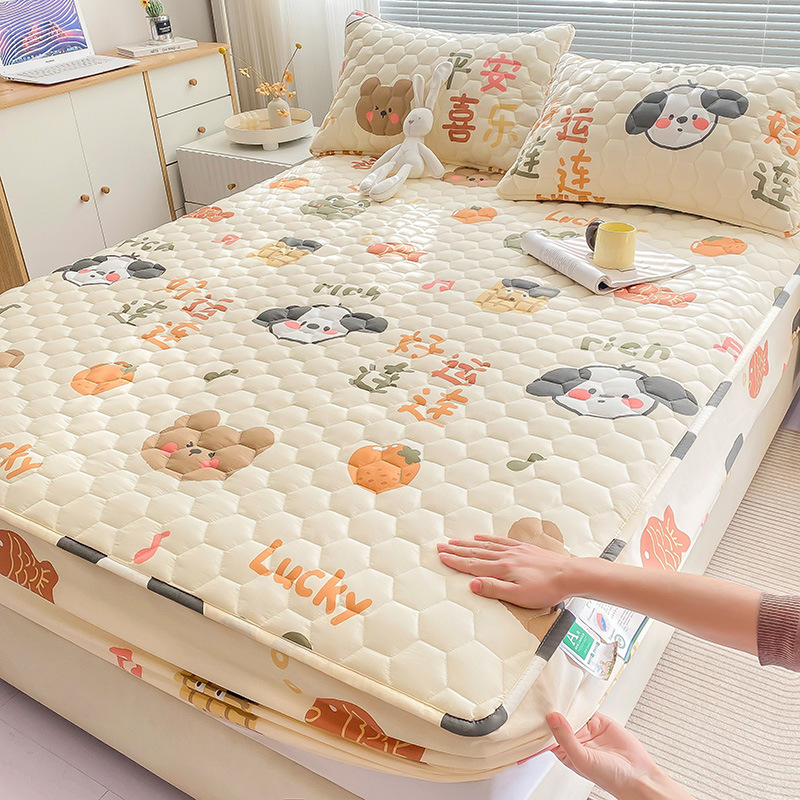 100%A类抗菌全棉夹棉防水床笠加厚隔脏全包席梦思床垫保护套床罩