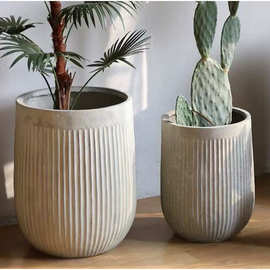 极简竖条纹高款落地大水泥镁泥花盆种植盆百合竹绿植盆栽家居客厅