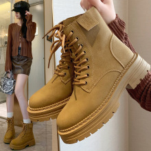 ins潮马丁靴女2024秋季新款英伦休闲厚底增高学生系带机车靴2629