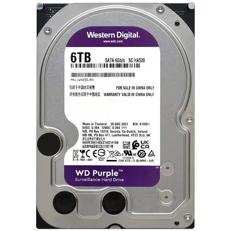 Подходит для WD Western Digital 6 ТБ Purple (фиолетальный) диск для систем видеонаблюдения, 3.5-дюймовый SATA3.0 WD64PURZ