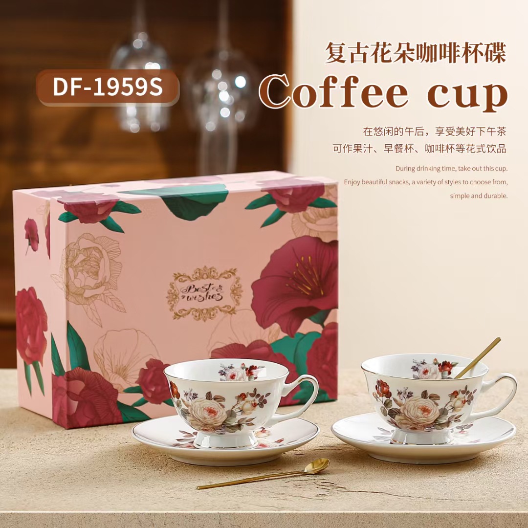Tazas de café retro europeas mariposa caja de regalo de alto valor de la tarde copa de camellia regalo de mano taza de regalo de alto nivel