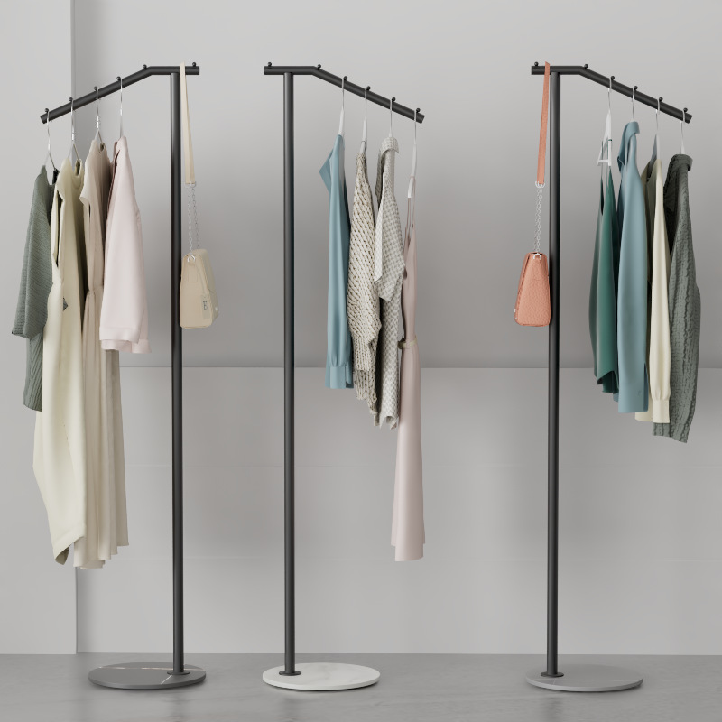 Modern simple bedroom living room vertical wrought iron clothes hanger rod that does not take up space, home floor-standing slate coat rack