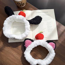 秋冬新款卡通可爱小狗耳朵苹果毛绒发带日常拍照洗脸化妆韩版头饰