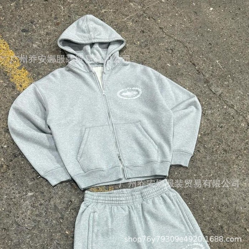 Corteiz Alcatraz New Zipper Hoodie Loose High Street American Trendy Brand Set Printed Sweatpants Cross-Border