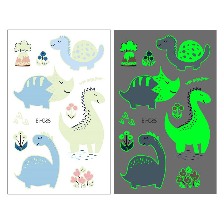 Suministro transfronterizo nuevo dinosaurio luminoso tatuaje pegatinas niños dibujos animados diversión pegatinas luminosas pegatinas temporales del tatuaje