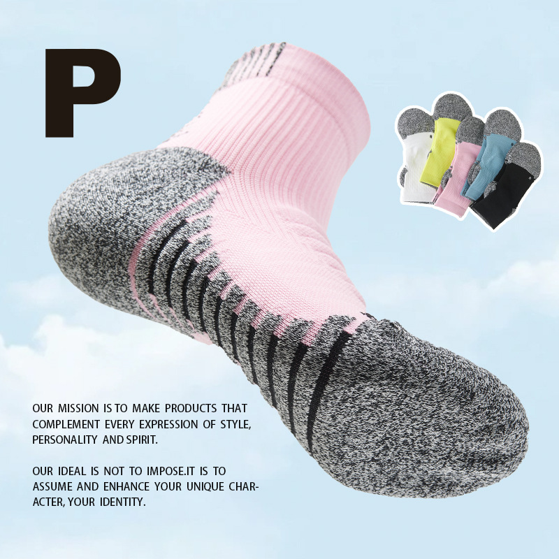 Outdoor Women's Socks Sports Socks Breathable Sweat Absorbing Short Socks American Running Towel Bottom Thickened Three-Dimensional Anti-Slip Socks