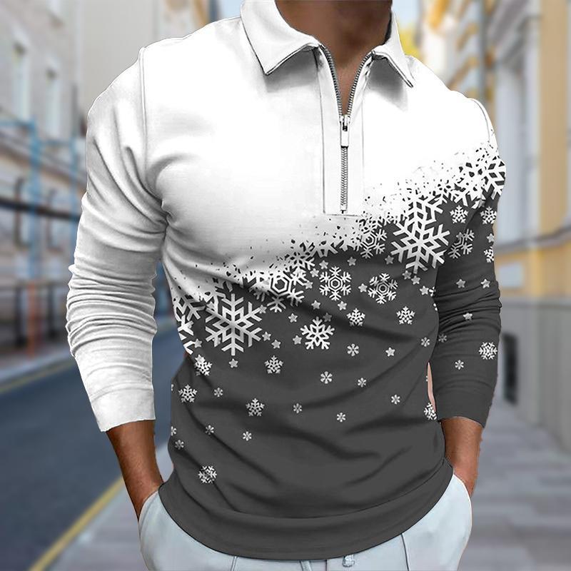 Camisa POLO de solapa de hombre básica simple con estampado digital, camisa delgada de manga larga con cremallera MB14