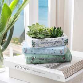 书本多肉花盆陶瓷摆件跨境亚马逊家居酒店创意透气花盆批发印logo