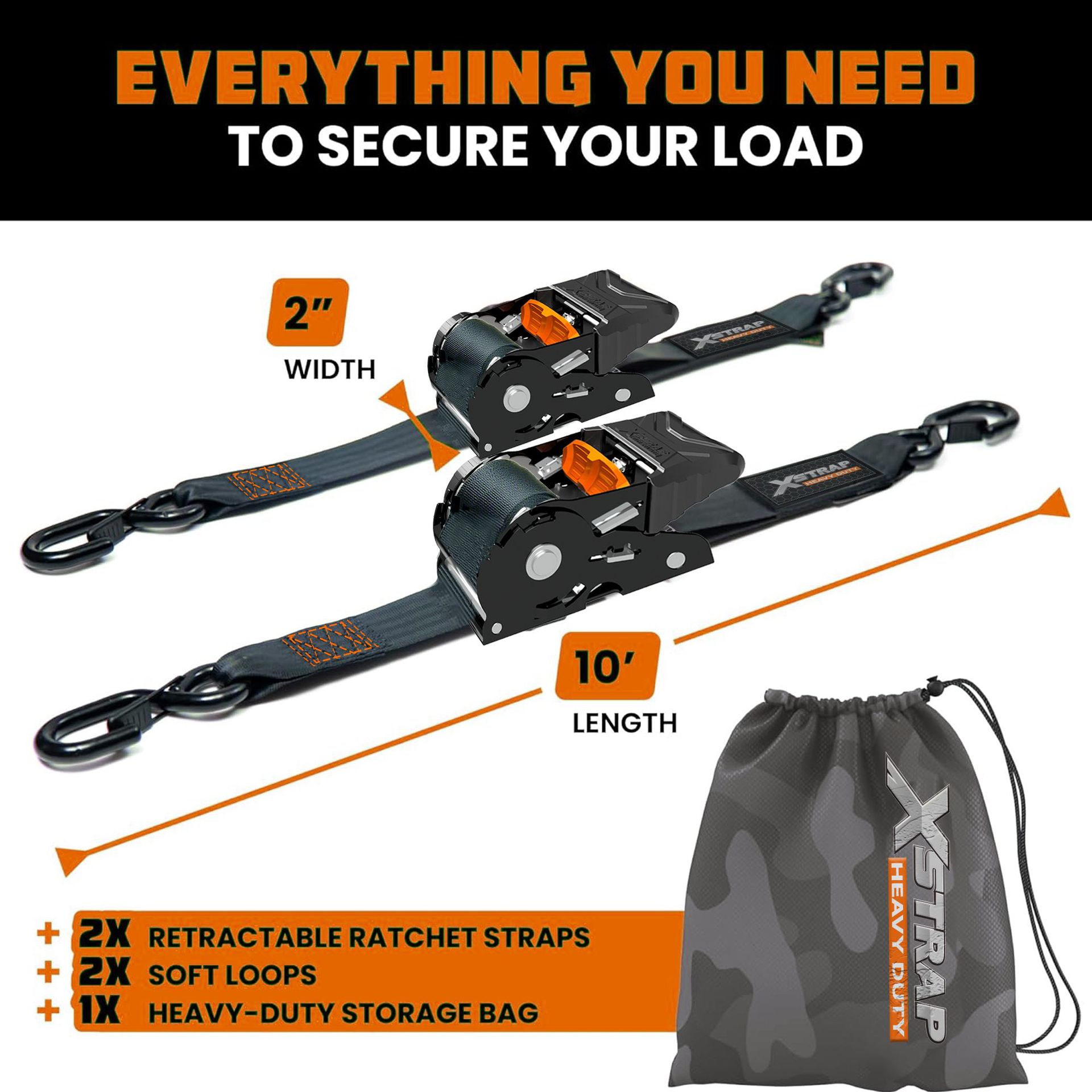 Retractable Ratchet Tie-Down Strap 2-Inch 10-Foot Safety Hook Tensioning Strap Motorcycle Tie-Down Strap