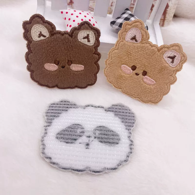 宝藏一号可爱卡通熊猫发夹毛绒小熊刺绣刘海贴头饰配件辅料魔术贴