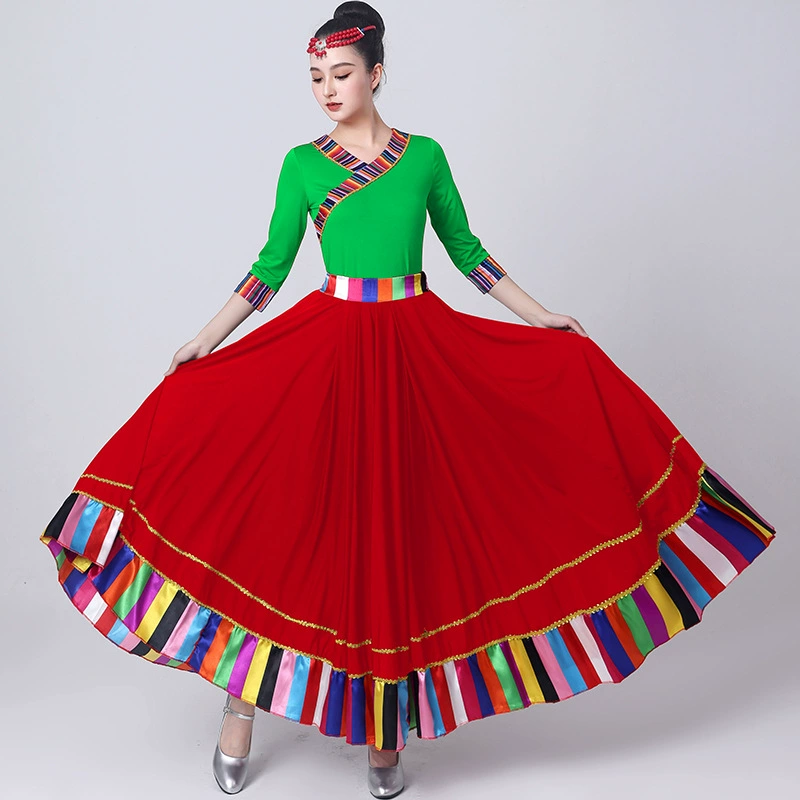 Тибетский танцевальный костюм женский новый национальный топ с короткими рукавами, юбка, юбка, танцевальная большая юбка, горшок, тибетский стиль