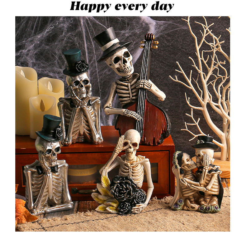 Halloween Cartoon Skeleton Figurine - Resin Decor for Spooky Atmosphere in Escape Rooms and Haunted Houses_voghion.com