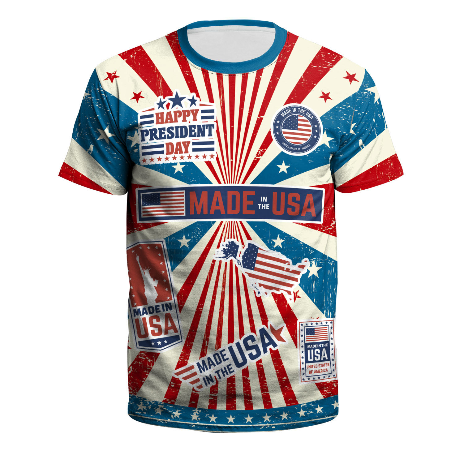 Verano europeo y americano nuevo día de la independencia de los hombres deportes y ocio de manga corta impresión digital cuello redondo camiseta pareja