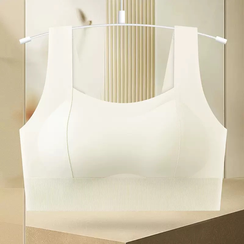 Pecho plano de verano, pecho pequeño, acolchado grande, posavasos gruesos, sin marcas, seda de hielo, estilo chaleco, sujetador, ropa interior fruncida, sin anillo de acero