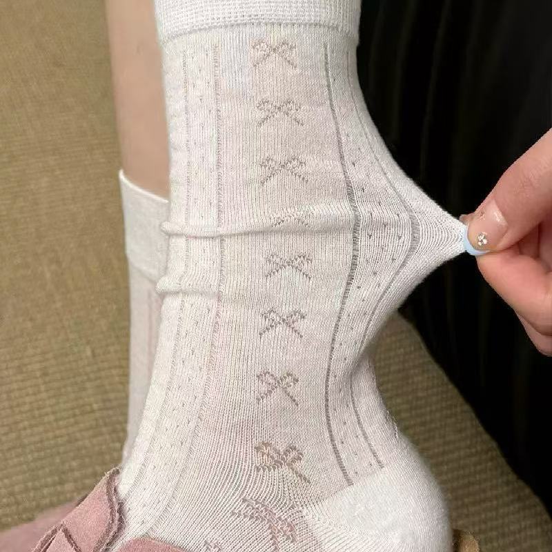 Ballet Style White Bow Pile Socks Women's Stockings Ins Trendy Pure Cotton Summer Thin Japanese Style Jk Mid-Calf Socks Ballet Style White Bow Pile Socks Women's Stockings Ins Trendy Pure Cotton Summer Thin Japanese Style Jk Mid-Calf Socks