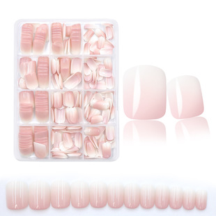 240 Cross-border Amazon Gradient Wear Armor Boxed Short Square Ballet Simple Naked Powder Nail Art Wholesale