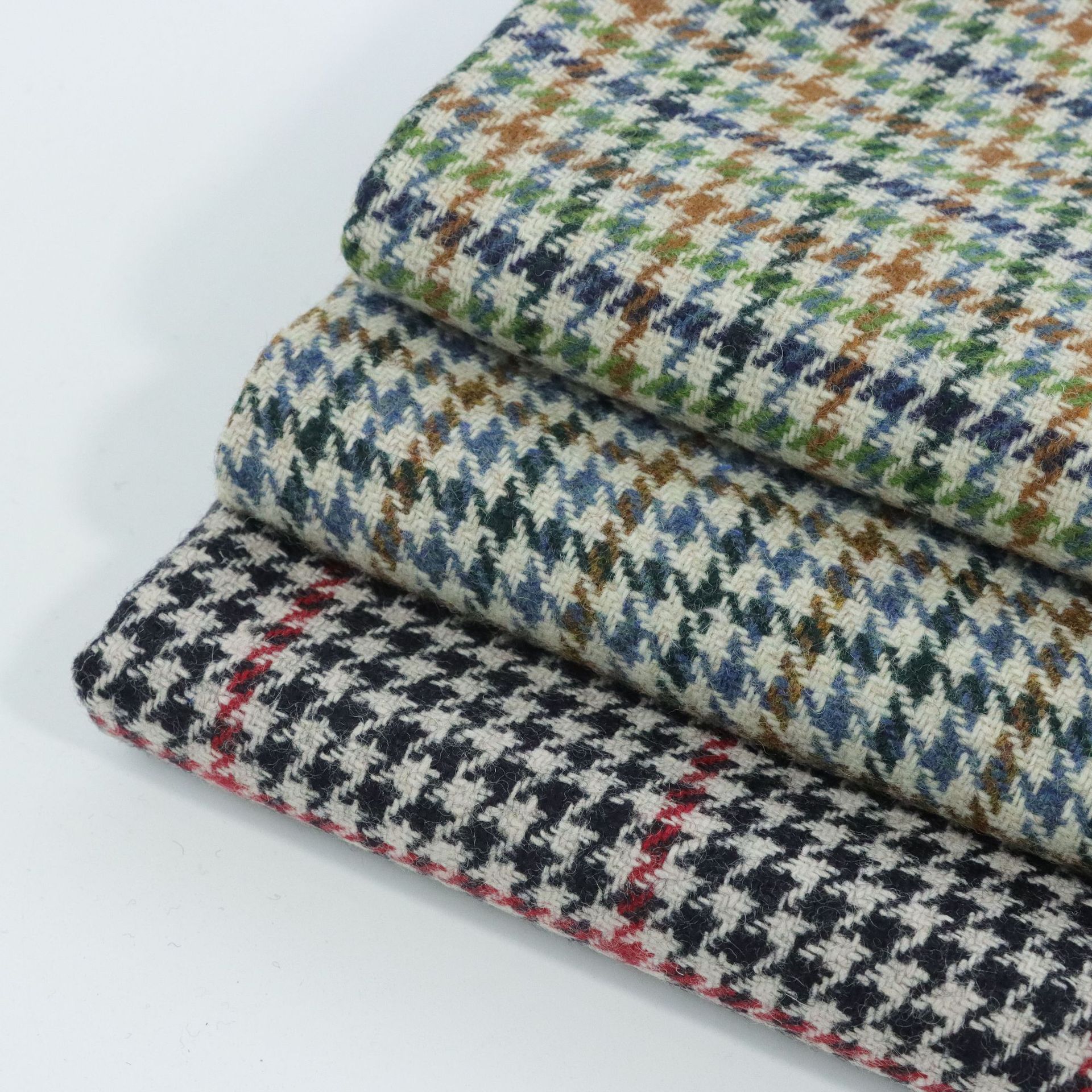 人字呢，粗纺千鸟格，呢绒毛呢，磨毛格子羊毛色织千鸟格色织格子