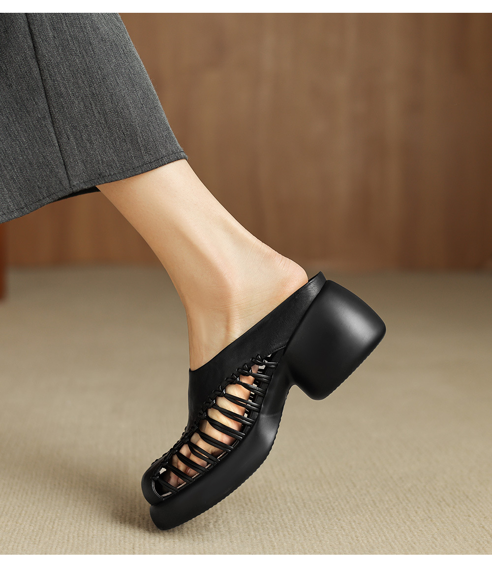 Sandal cao gót nữ mũi nhọn quai ngang phong cách cổ điển, gót 6 cm — đen chi tiết 11