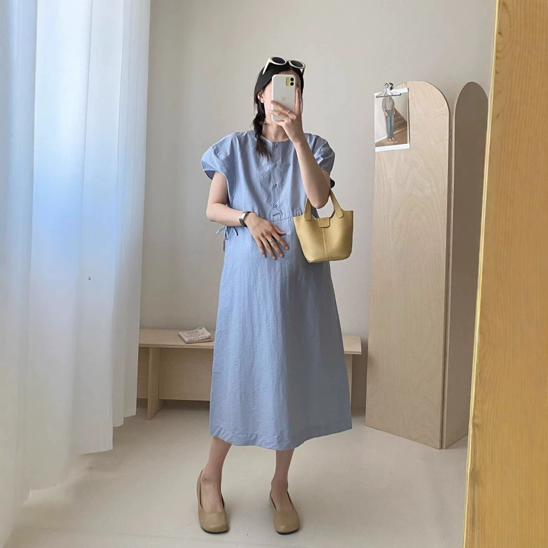 Летняя новая мода мама Нехе нежная корейская беременная талия хлопчатобумажная юбка свободная Повседневные платья материнства