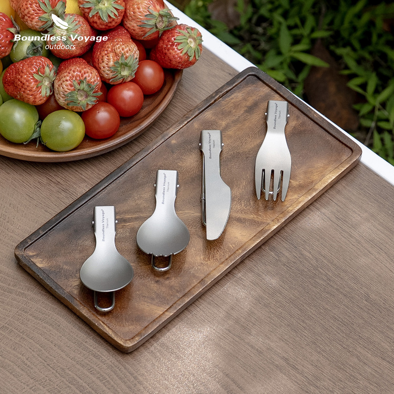 [Special Offer, No Haggling] Biwei Pure Titanium Folding Spoon and Fork Set, Outdoor Camping Cutlery, Portable Picnic Spoon