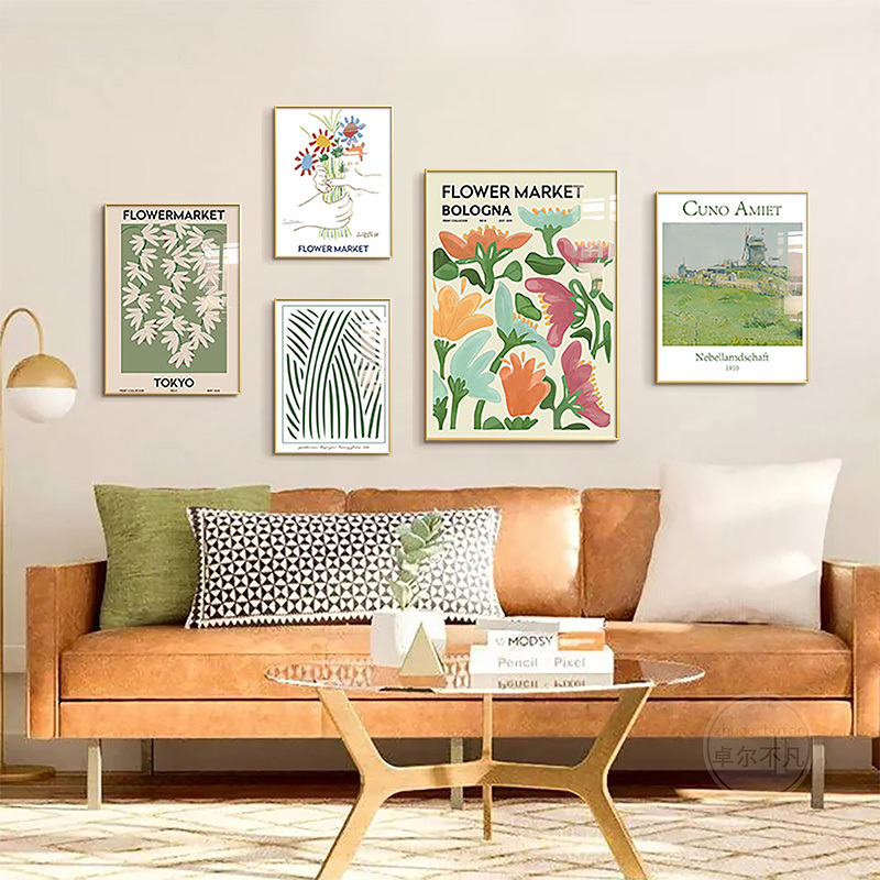 William Morris Decorative Painting Nordic Living Room Sofa Background Wall Hanging Painting Niche Art Combination Natural Wood Style Wall Art