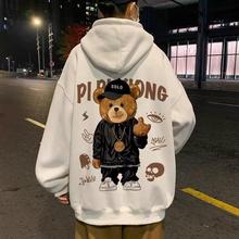 外贸连帽卫衣男秋冬美式高街潮ins潮牌宽松运动大码加绒套头外 套