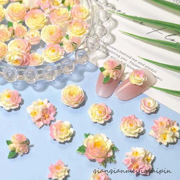 New yellow-pink series printed starry hand-twisted nail art accessories, artificial flowers, DIY earrings, hair clips, bracelet accessories