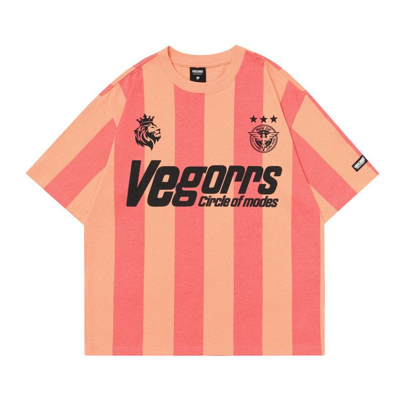 VEGORRS original retro Jersey estilo de manga corta Camiseta a rayas cuello redondo algodón hombres y mujeres misma moda media manga T8935