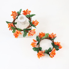 Halloween pumpkin pip bead flower center simulation berry Christmas wreath, orange Thanksgiving round dinner napkin ring candle holder ring