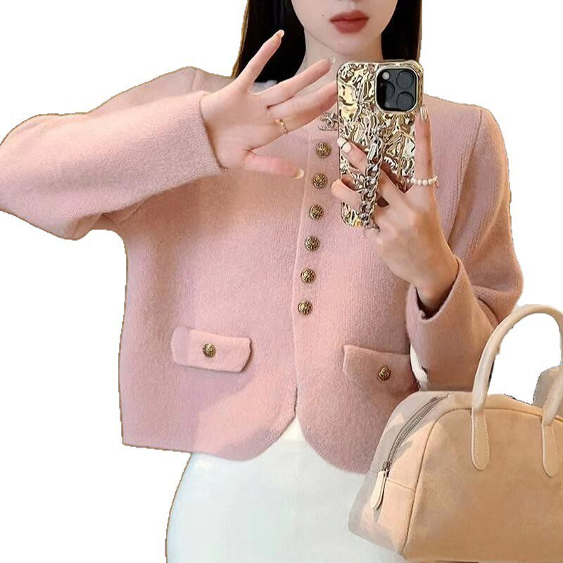 Áo khoác cardigan nữ dáng ngắn cổ tròn tay dài phong cách thanh lịch — Màu hồng [Chất lượng cao], Màu thẻ sáng [chất lượng cao], Màu đỏ [Chất lượng cao], Trắng [Chất lượng cao]