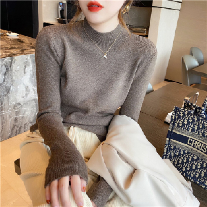 针织衫女新款黑色半高领打底衫秋冬百搭洋气长袖内搭修身上衣|undefined