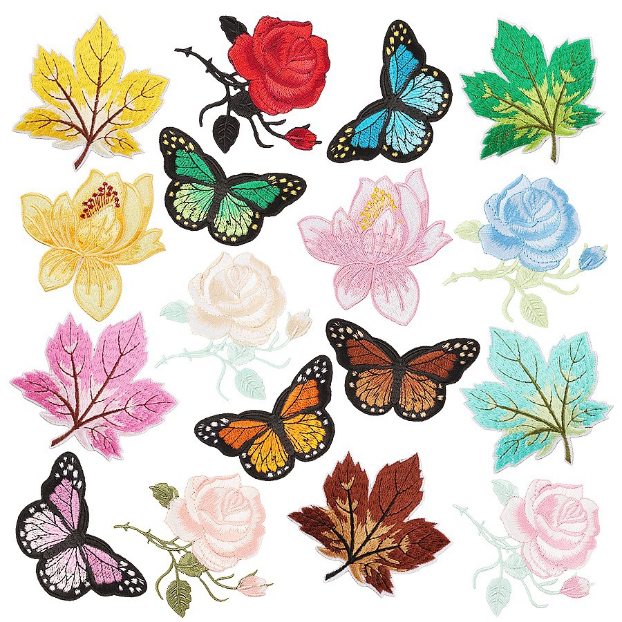 Rose Embroidery Cloth Sticker Clothing Decoration Maple Leaf Patches Sticker