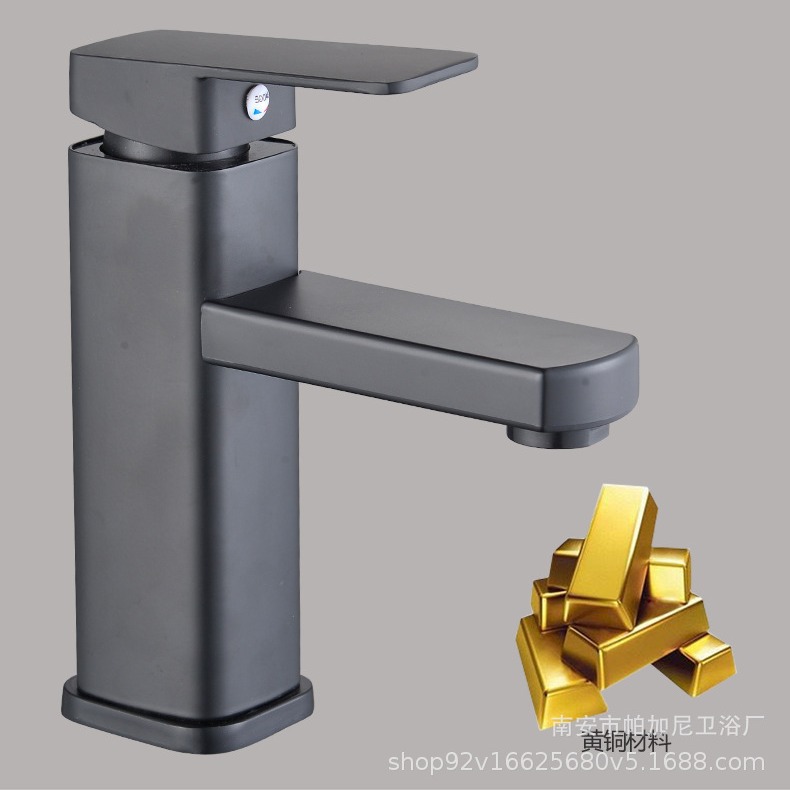 Venta directa de fábrica, grifo de lavabo de acero inoxidable, lavabo cuadrado negro para encimera, lavabo de baño con agua fría y caliente. image 5