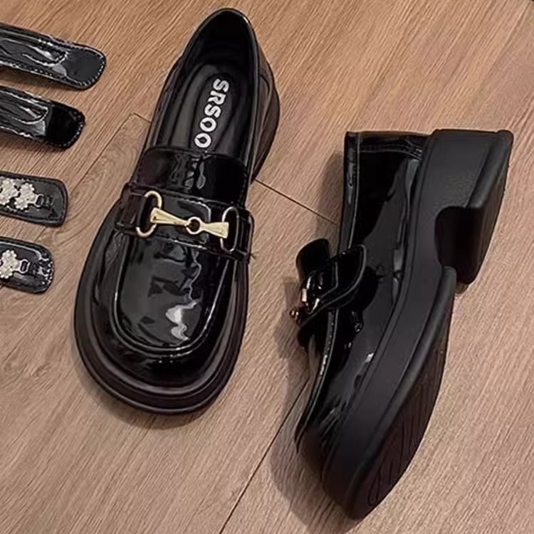 Black summer retro Mary Jane shoes platform English style