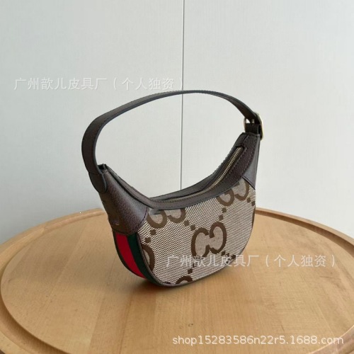 Gucci Ophidia Half Moon Bag Mini Camel/Ebony Jumbo GG Canvas