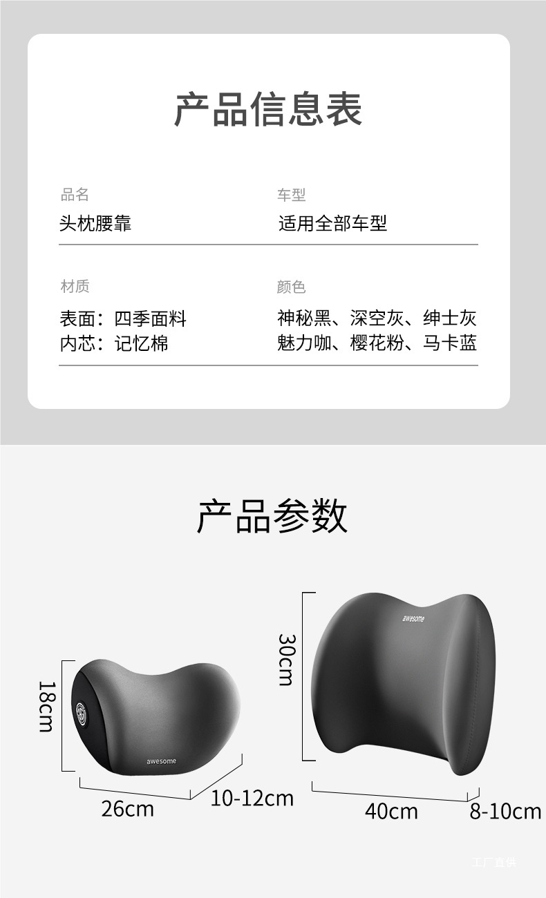 Car Headrest and Lumbar Support Cushion Seat Backrest Car Lumbar Pad Lumbar Support Neck Pillow Ji Peihui