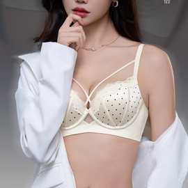 7710原创小胸聚拢内衣女士显大无钢圈波点文胸罩套装不空杯防下垂