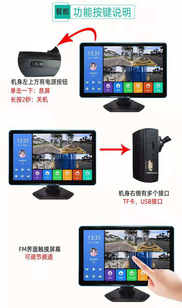 Truck Dashcam Display Screen 10inch Four-Channel Monitoring MP5 Touchscreen Voice Control Full-Function Mobile Phone Connectivity Version