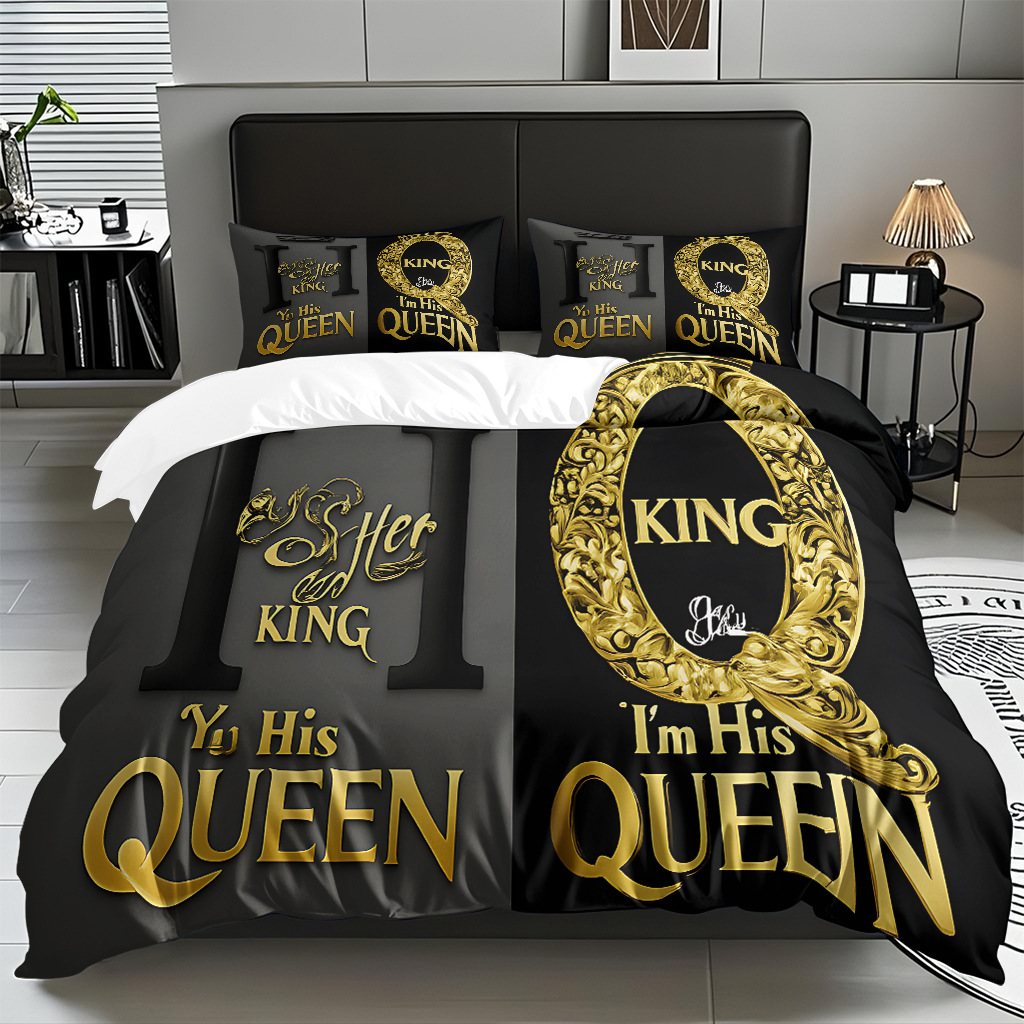 TEMU / JIT textil doméstico alfabeto digital impresión molido conjunto textil doméstico suave piel transpirable colcha cubierta de almohada combinación