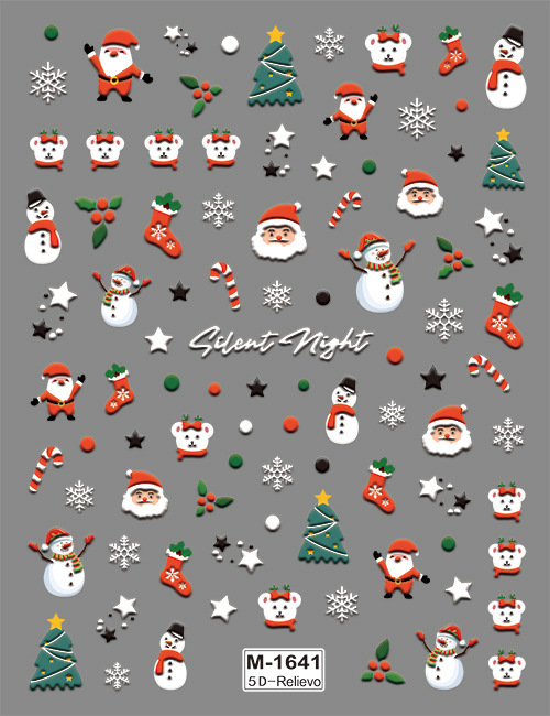最新のクリスマスレリーフシリーズ爪貼り5D立体レリーフサンタクロースクリスマスツリークリスマス動物ネイルアート|undefined