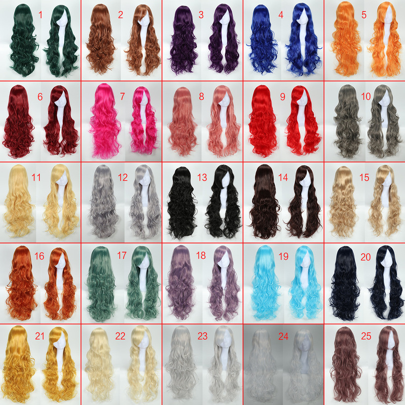 European and American wig cosplay 80cm long curly hair high temperature silk multicolor optional anime wig spot