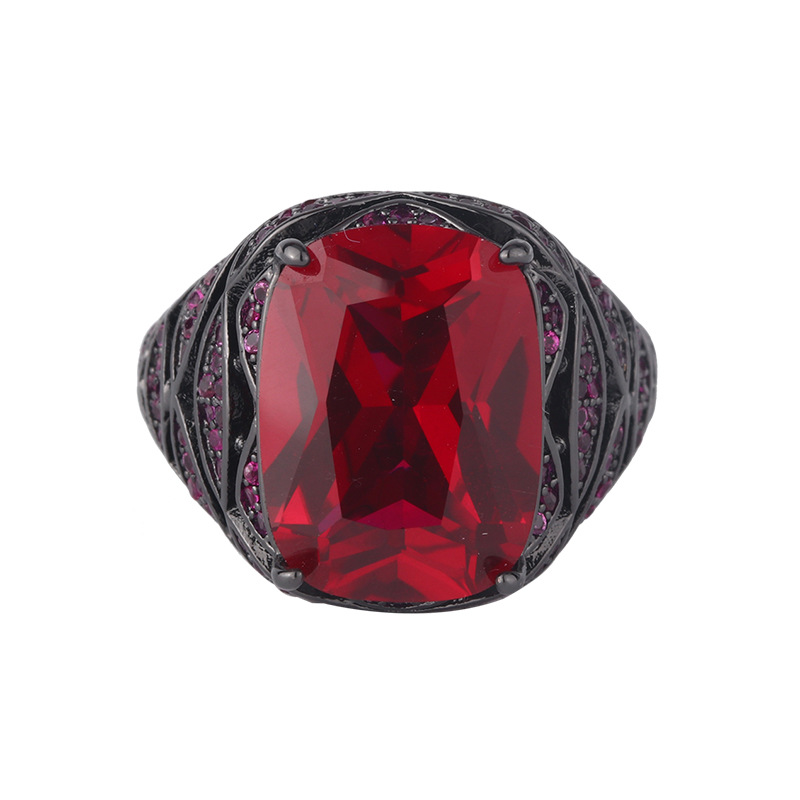 2024 nueva joyería Zhuang Shengsheng fondo de cobre chapado en oro simulación corindón gordo rectangular oro negro anillo retro mujer 12*16