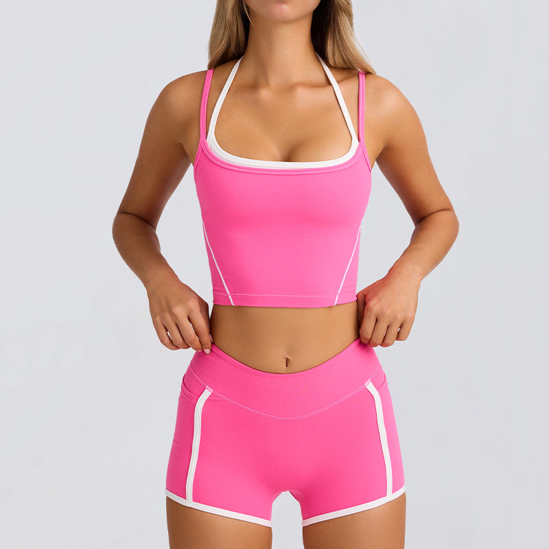 Sports Bra Vest Shorts Camisole Bra Beautiful Back Pilates Tight High-Elastic Fitness Running Yoga Set