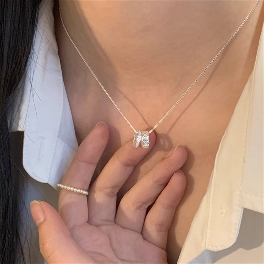 韓版雙圈項鍊女925純銀輕奢小眾高級感鎖骨鏈氣質簡約百搭頸鏈潮