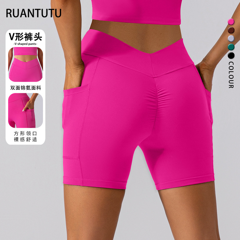 European-Style Cross-Border New Shorts Lulu Naked-Feel High-Waisted Peach-Lift Tight-Fitting Fitness Pants for Women's Sports Running Yoga