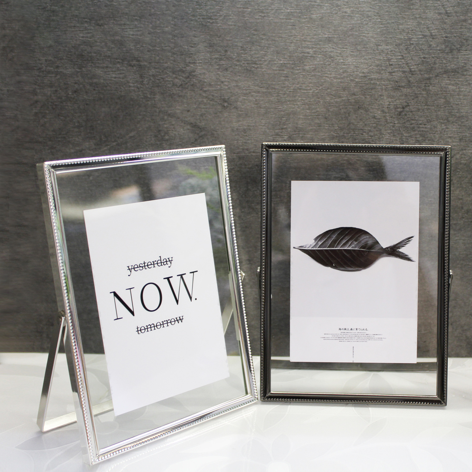 北歐ins風雙面透明玻璃金屬相框7寸摺疊情侶擺台diy乾花兒童擺件